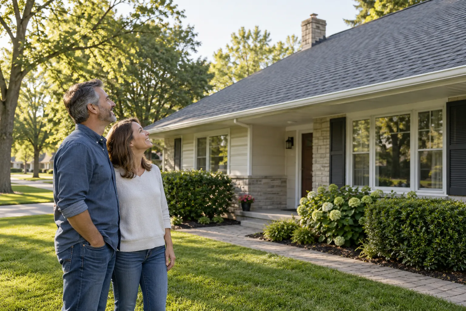 A tidy home with a freshly shingled roof under a clear sky in Milwaukee